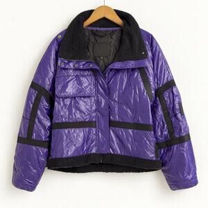 Free People Movement Vagabond Fleece Bomber Jacket Purple Black M NWT $248